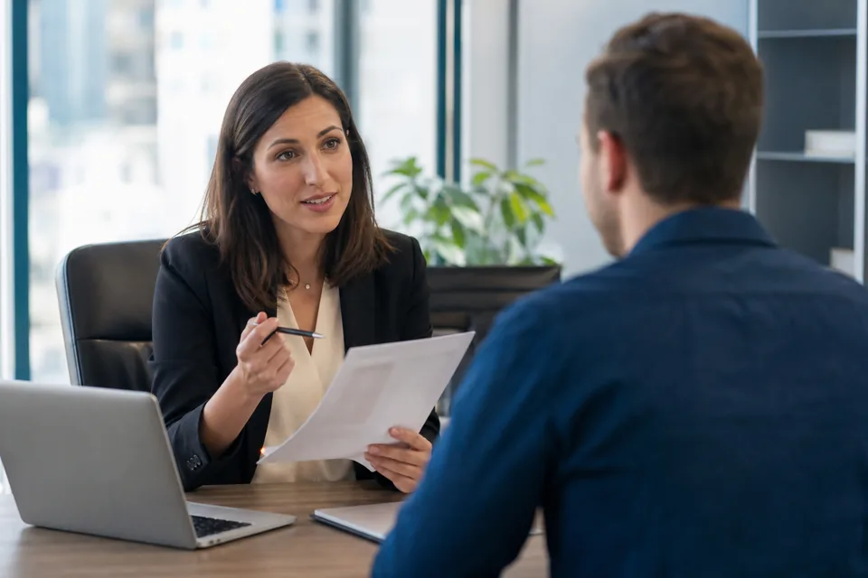 Recruiter interviewing a candidate at a staffing agency